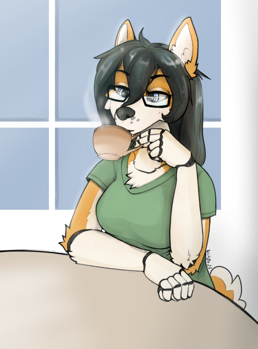 absurd_res anthro digital_media_(artwork) digitigrade drinking_coffee freya_(digidoggi) furry hi_res kiit0s