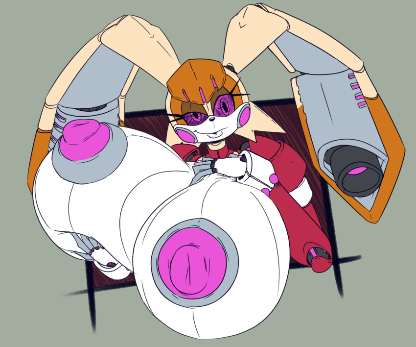 anthro big_breasts big_ears breasts brown_body brown_hair female hair hi_res huge_breasts imric1251 lagomorph leporid machine mammal nipples purple_eyes purple_nipples rabbit robot sega simple_background solo sonic_the_hedgehog_(series) vanilla_the_rabbit white_breasts