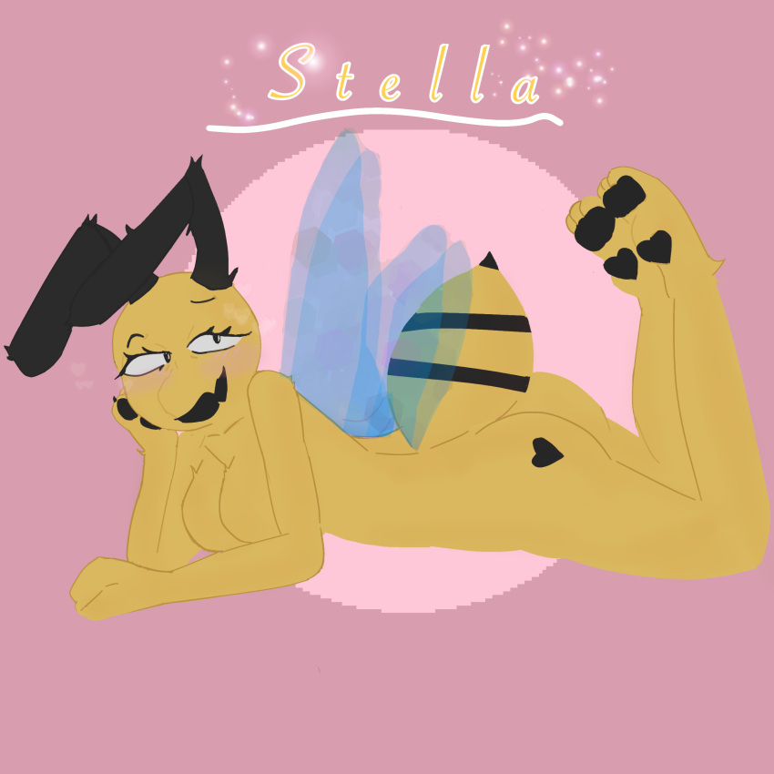 absurd_res anthro arthropod bee big_butt bumble_bee_(species) butt female female/female hi_res hymenopteran insect simple_background solo stella-the-bee thick_thighs title_card