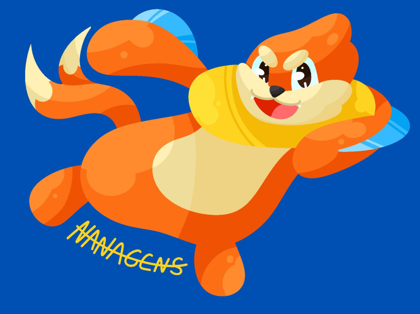2_tails ambiguous_gender buizel colored countershading feral full-length_portrait fur generation_4_pokemon hi_res lineless multi_tail nanagens nintendo orange_body orange_fur pokemon pokemon_(species) portrait shaded simple_background smile solo tail