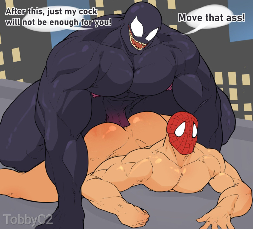 alien anal anal_penetration big_dom_small_sub big_muscles big_pecs big_penis black_body butt doggystyle dominant dominant_humanoid dominant_male duo english_text erection from_behind_position genitals hi_res human human_on_humanoid human_penetrated humanoid humanoid_dominating_human humanoid_penetrating humanoid_penetrating_human interspecies larger_humanoid larger_male male male/male male_penetrated male_penetrating male_penetrating_male mammal marvel mask mask_only monster muscular muscular_human muscular_humanoid muscular_male nipples nude pecs penetration penile penile_penetration penis penis_in_ass peter_parker sex sharp_teeth signature size_difference smaller_human smaller_male smaller_penetrated spider-man_(character) spider-man_(series) submissive submissive_human submissive_male symbiote teeth text tobbyc2 venom_(marvel)