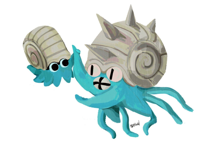 01coil ambiguous_gender duo evolutionary_family feral fossil_pokemon generation_1_pokemon hi_res nintendo omanyte omastar pokemon pokemon_(species)