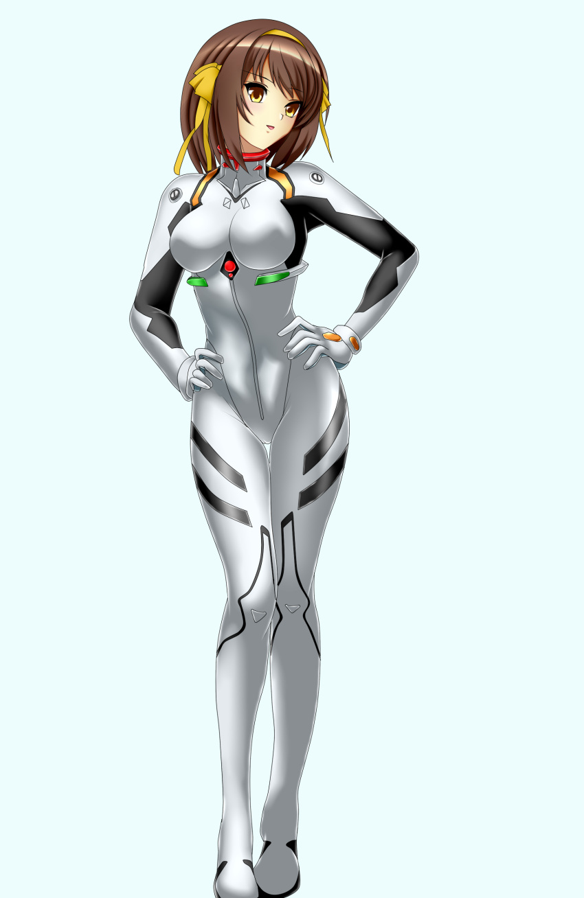 absurdres ayanami_rei bodysuit breasts cosplay cyborg-institute highres medium_breasts neon_genesis_evangelion pilot_suit plugsuit skin_tight suzumiya_haruhi suzumiya_haruhi_no_yuuutsu