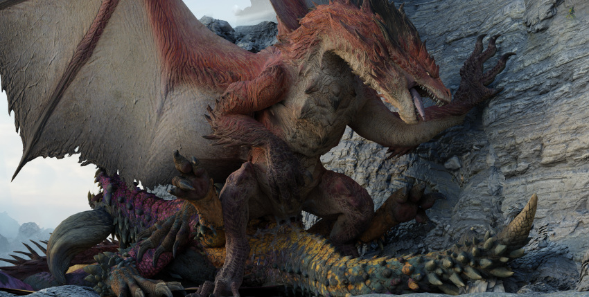 barlu blender_(software) capcom claws dragon duo elder_dragon feet female feral hi_res male male/female monster_hunter nergigante pawpads safi'jiiva scales scalie sex spikes spread_legs spreading tail toe_claws wings
