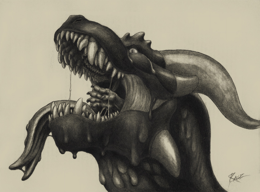 absurd_res anthro black_lips bodily_fluids claws devourer devourer_(razor_koopa) dragon drooling duo forced fully_inside gfhs goo_creature goo_dragon goo_dripping hi_res horn inside_mouth kobold larger_pred lips macro macro_pred male male/male male_pred male_prey open_mouth oral_vore saliva saliva_string scalie sharp_teeth size_difference slime smaller_prey teeth tongue tongue_out traditional_media_(artwork) unwilling_prey unwilling_vore vore willing_pred