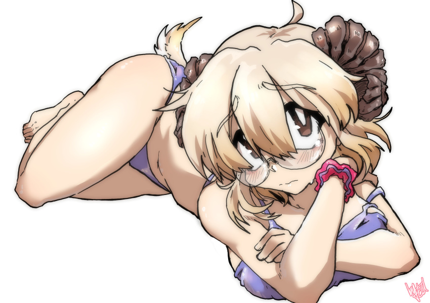 2_horns absurd_res animal_humanoid bangs barefoot big_breasts blonde_hair bovid bovid_humanoid bra breasts caprine caprine_humanoid clothed clothing edkuroki eyewear feet female glasses hair hi_res horn humanoid mammal mammal_humanoid panties scut_tail sheep_humanoid short_tail solo tail underwear underwear_only