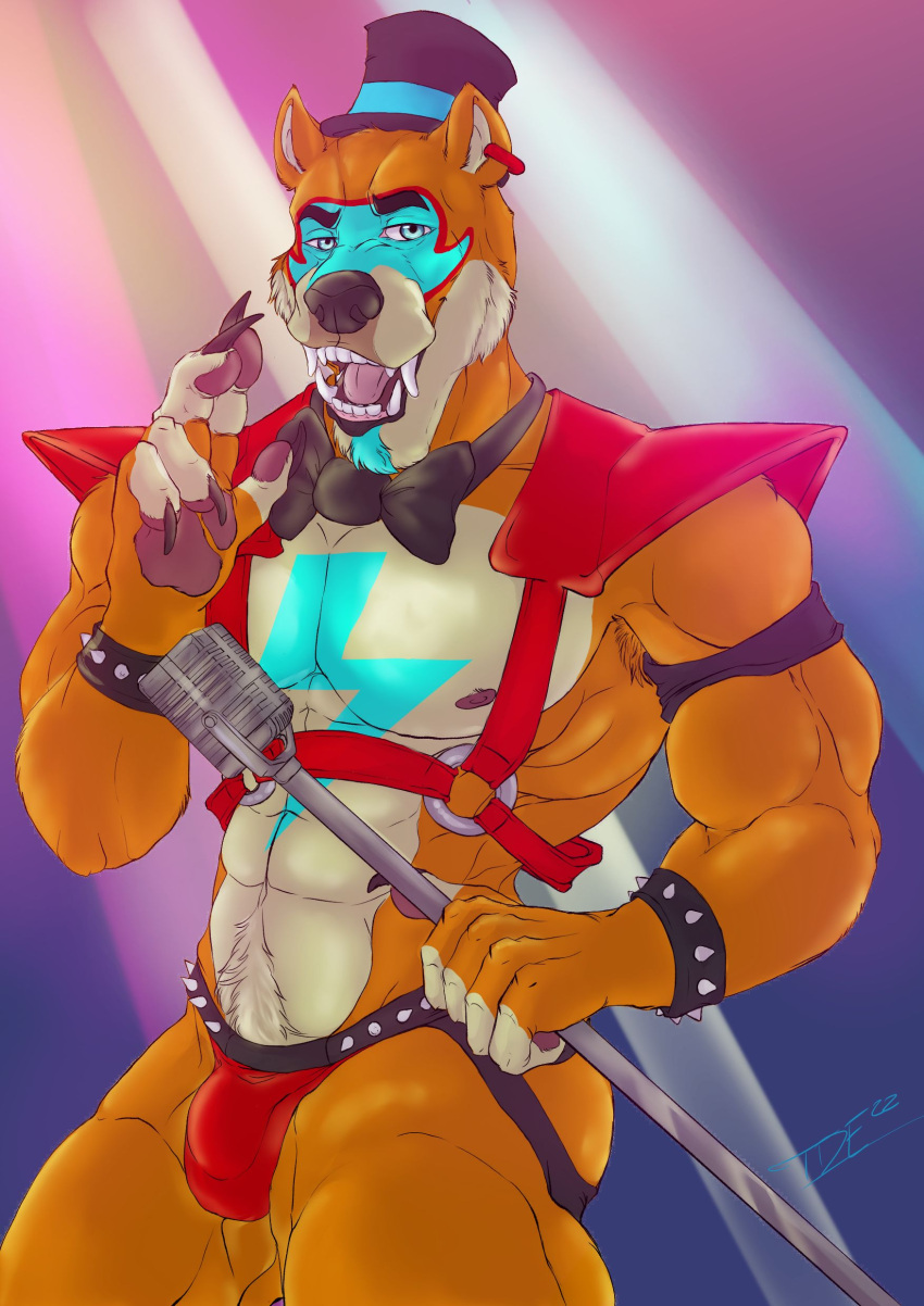 absurd_res anthro bear charming clothed clothed/nude clothing five_nights_at_freddy's five_nights_at_freddy's:_security_breach freddy_(fnaf) glamor_(glimglam) glamrock_freddy_(fnaf) hi_res male male/male mammal muscular muscular_anthro nude pinup pose scottgames solo steel_wool_studios the_dangerous_entity thong underwear