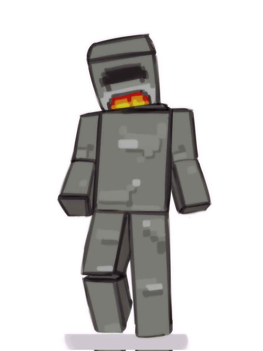 ambiguous_gender animate_inanimate fire for_a_head furnace grey_body hi_res humanoid kogito microsoft minecraft mojang object_head rock simple_background solo standing toony white_background xbox_game_studios