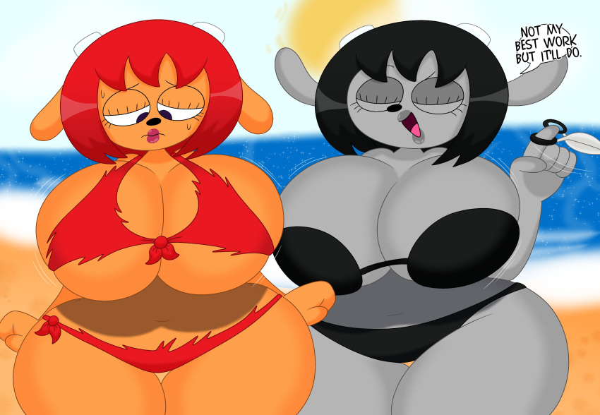 2023 3barts 4k absurd_res anthro beach big_breasts bikini black_hair blue_eyes bodily_fluids bouncing_breasts bovid breast_jiggle breast_squish breasts brown_body brown_fur bulging_breasts caprine cleavage cleavage_overflow clothed clothing curvaceous curvy_figure detailed_background dialogue digital_drawing_(artwork) digital_media_(artwork) duo english_text eyelashes eyes_closed female fingers fur grey_body grey_fur grey_lipstick hair hi_res horn hourglass_figure huge_breasts jiggling lammy_lamb lipstick makeup mammal motion_lines navel outside parappa_the_rapper rammy_lamb red_hair red_lipstick scissors sea seaside sheep short_hair skimpy skimpy_bikini small_waist sony_corporation sony_interactive_entertainment squish sweat swimwear text thick_thighs topwear torn_bikini torn_swimwear tube_top um_jammer_lammy under_boob voluptuous water wide_hips