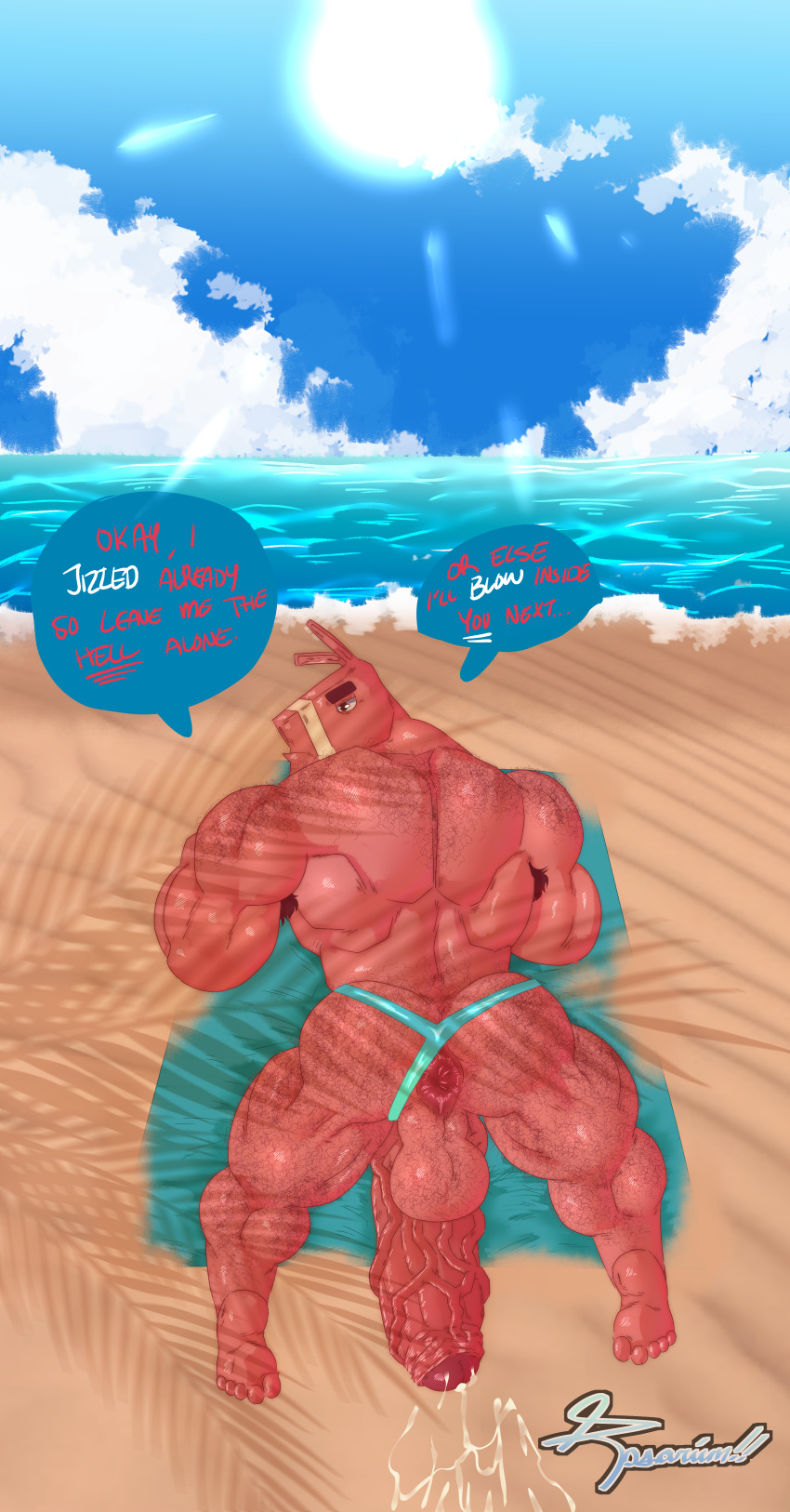 2022 absurd_res alternate_version_at_source animate_inanimate anthro anus armpit_hair balls beach beach_towel big_penis bodily_fluids body_hair butt butt_hair camelid clothing clothing_aside cum cum_on_ground dialogue ejaculation epic_games erection fortnite fur genital_fluids genitals glistening glistening_body hairy hairy_balls hi_res huge_penis humanoid_genitalia living_pinata llama looking_at_viewer looking_back lt._john_llama male mammal muscular muscular_anthro muscular_arms muscular_male on_ground on_towel penis pinata pink_body pink_fur rear_view rosarium sea seaside sky solo speech_bubble sun text thong thong_aside towel underwear underwear_aside vein veiny_penis water