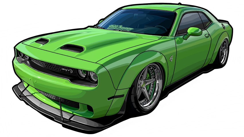 car dodge_(company) dodge_challenger highres kaizou-sha_no_illust_bot motor_vehicle muscle_car no_humans original shadow simple_background solo vehicle_focus white_background