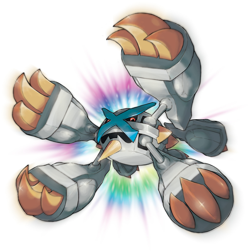 alternate_color highres looking_at_viewer mega_metagross mega_pokemon metagross no_humans official_art open_mouth pokemon pokemon_(game) pokemon_oras red_eyes shiny_pokemon simple_background solo sugimori_ken tachi-e transparent_background