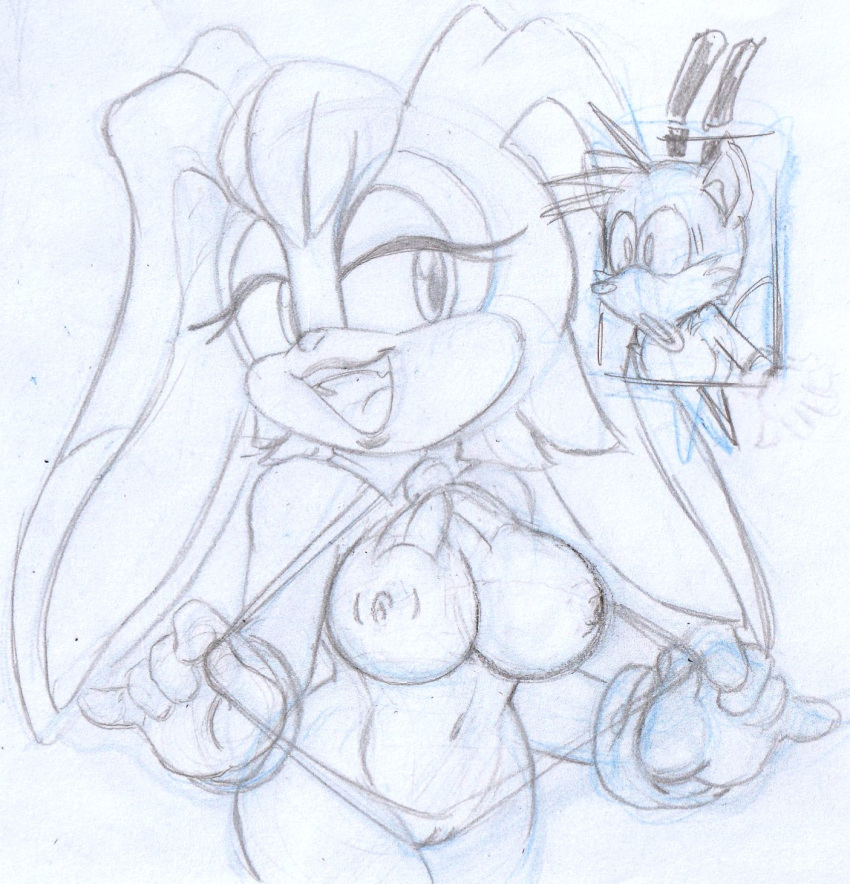 age_difference anthro big_breasts breasts canid canine duo female flashing fox hi_res lagomorph leporid lipstick makeup male male/female mammal mature_female miles_prower ninoeros older_female rabbit sega sketch smile sonic_the_hedgehog_(series) vanilla_the_rabbit younger_male