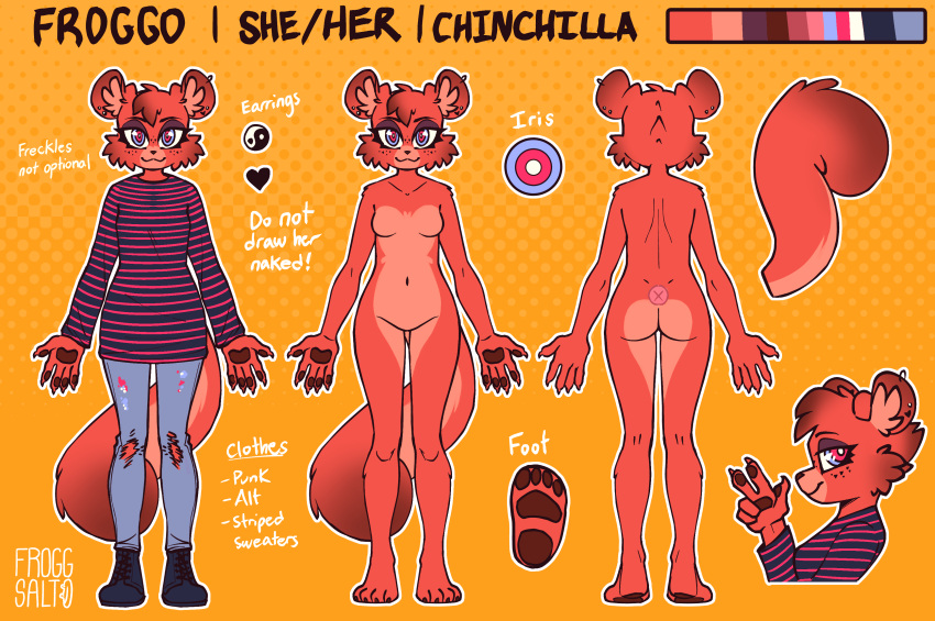 absurd_res anthro chinchilla chinchillid english_text fan_character female froggsalt hi_res mammal model_sheet punk rodent solo text turnaround