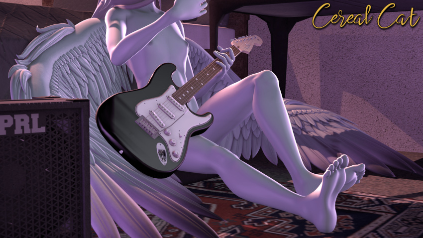 16:9 2023 3d_(artwork) 4k absurd_res anthro areola artist_name barefoot bed bedroom breasts detailed_background digital_media_(artwork) dinosaur fang_(gvh) feet female fingers furniture goodbye_volcano_high grey_body grey_hair grey_scales guitar hair hi_res inside long_hair musical_instrument nipples nude plucked_string_instrument pterodactylus pterosaur reptile scales scalie sitting snoot_game_(fan_game) soles solo source_filmmaker speaker string_instrument toes watermark weegeen8or1337 widescreen wings