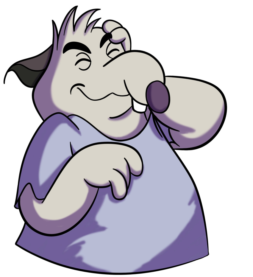 anthro brok_the_investigator clothing eyes_closed generic_rat_(brok_the_investigator) grey_body hi_res hubie360 laugh male mammal murid murine official_art overweight overweight_male rat rodent shirt simple_background solo topwear white_background