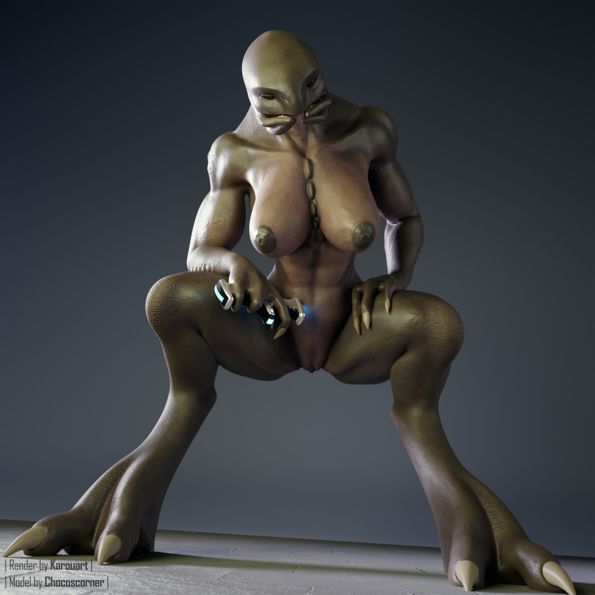1:1 2023 3d_(artwork) 4_fingers absurd_res alien anthro artist_name athletic blender_(software) breasts chocoscorner clitoris crouching digital_media_(artwork) digitigrade energy_sword female fingers full-length_portrait genitals halo_(series) hand_on_leg hi_res holding_object huge_filesize karouart light lighting looking_at_viewer low-angle_view melee_weapon microsoft muscular nipples nude portrait pussy sangheili shaded simple_background solo sword weapon xbox_game_studios