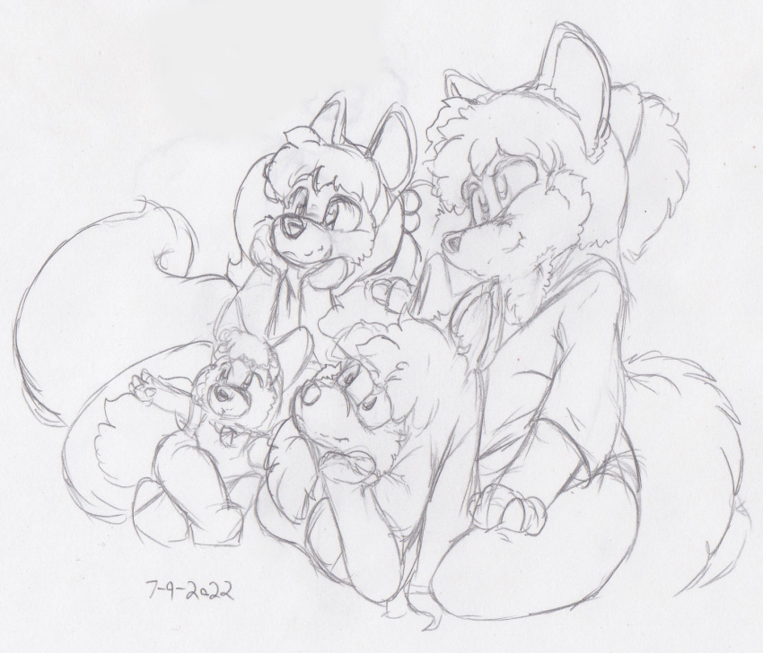 age_difference anthro canid canine celicia_(kitsune_youkai) clothed clothing family female firecat fox group hair hi_res julian_(kitsune_youkai) kit_(kitsune_youkai) kitsune_youkai male mammal older_female older_male tail younger_female younger_male