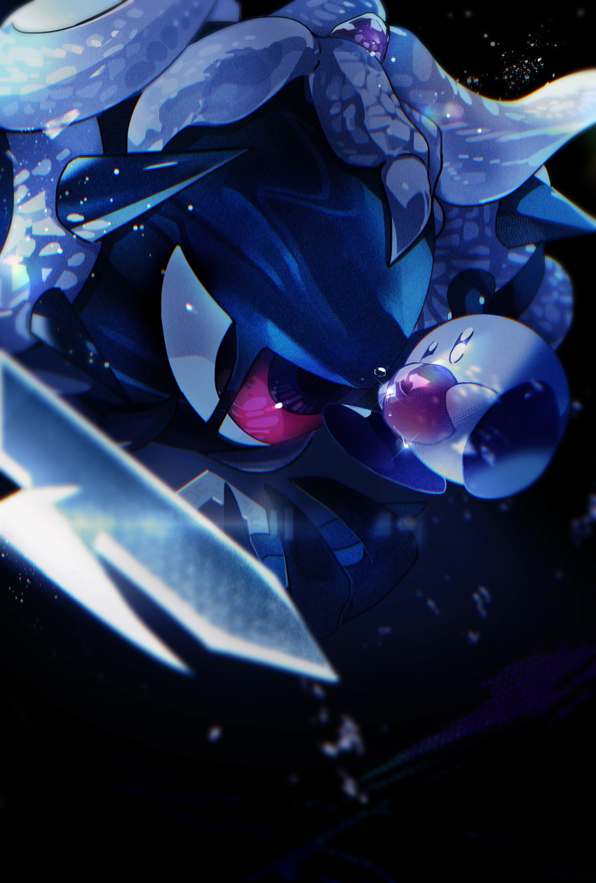 absurdres apple black_background creature food fruit highres higuchi_megumi holding holding_food holding_fruit kirby kirby's_return_to_dream_land kirby_(series) looking_at_another magolor magolor_soul master_crown no_humans red_eyes solid_oval_eyes