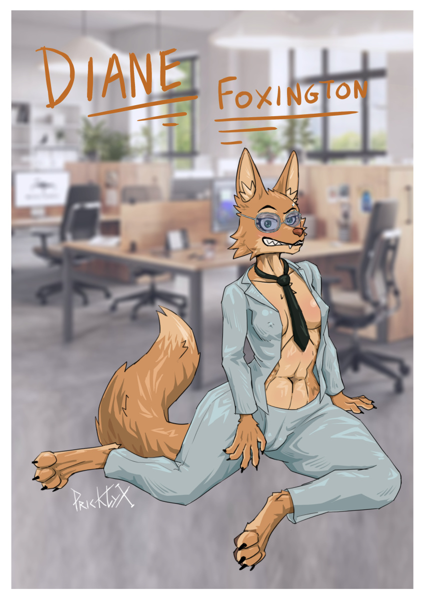 absurd_res anthro canid canine clothed clothing diane_foxington dreamworks female fox hi_res mammal no_underwear pricklyx secretary solo the_bad_guys