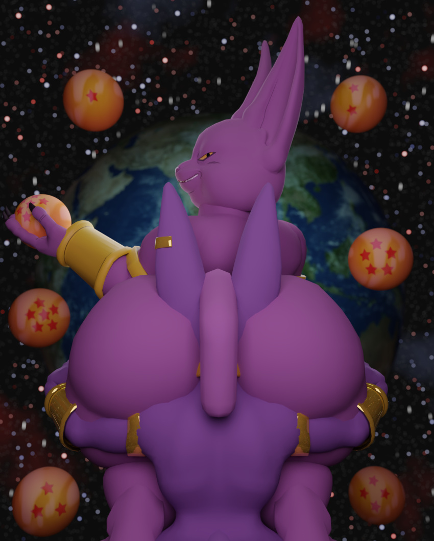 3d_(artwork) anal anthro beerus blender_(software) champa digital_media_(artwork) domestic_cat dominant dominant_male doommusk dragon_ball dragon_ball_(object) dragon_ball_super duo earth felid feline felis hi_res male male/male mammal oral purple_body purple_skin rimming sex space