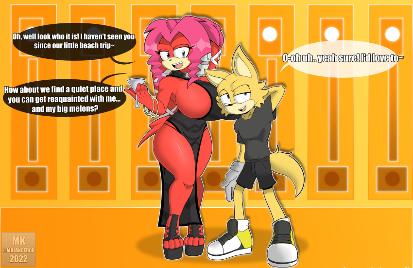 absurd_res anthro archie_comics big_breasts black_clothing black_dress breasts canid canine canis clothing container cup dress drinking_glass echidna female footwear glass glass_container glass_cup hi_res high_heels huge_breasts lien-da male male/female mammal mklancer00 monotreme sega sonic_the_hedgehog_(archie) sonic_the_hedgehog_(comics) sonic_the_hedgehog_(series) wine_glass wolf