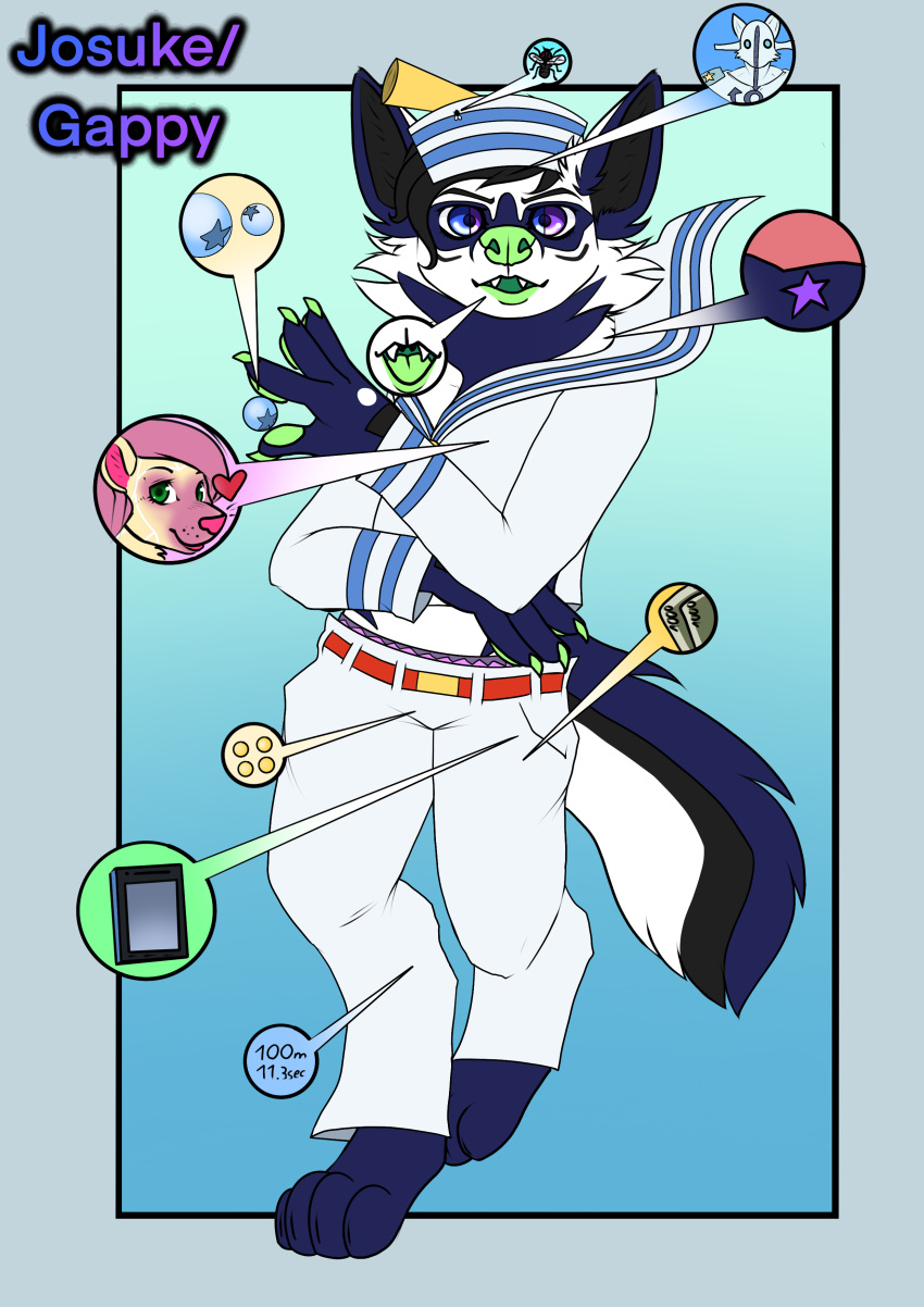 absurd_res anthro artist_starseeker canid canine domestic_cat felid feline felis hi_res hybrid jojo's_bizarre_adventure josuke_higashikata_(jojolion) male mammal raccoon_dog solo tanuki