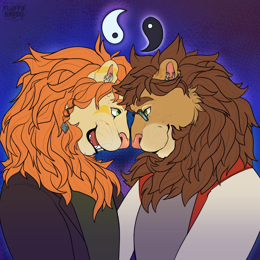 absurd_res anthro clothed clothing couple_(disambiguation) felid fluffybardo hi_res lion male mammal mane pantherine ying_yang