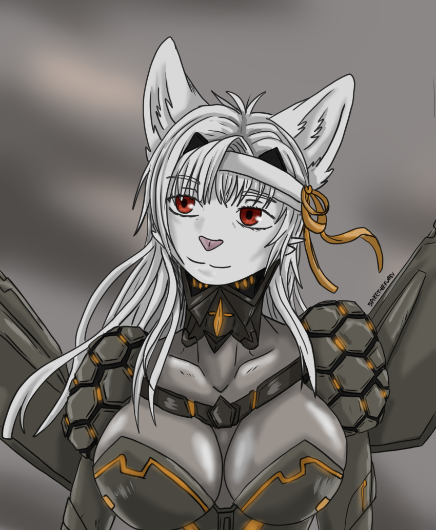 armor felid feline female fur hi_res mammal modernia nikke red_eyes solo spike_the_furry white_body white_fur