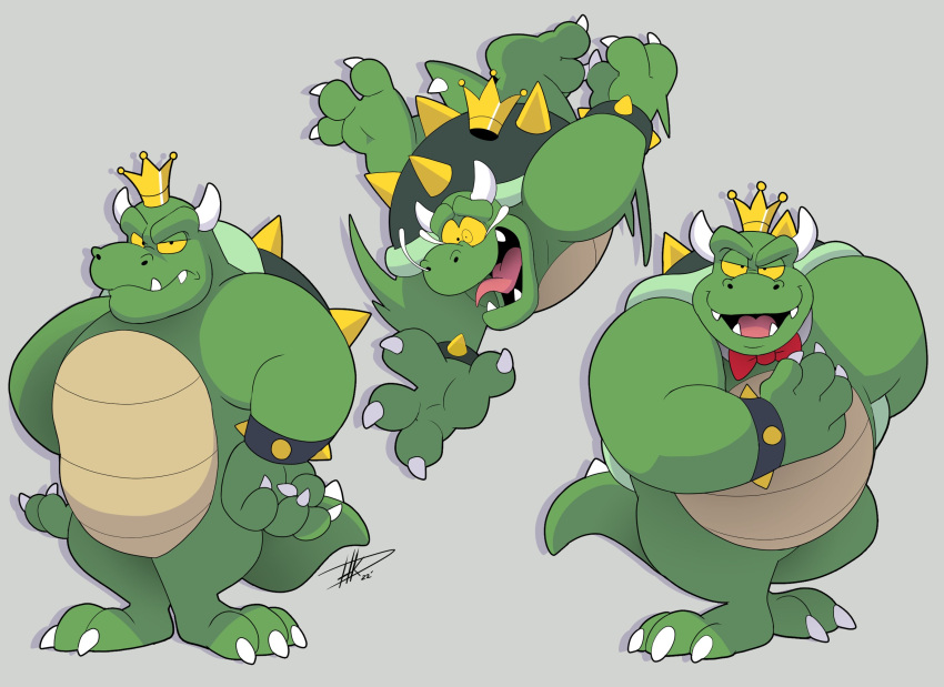 anthro biceps bowser bracelet clawn crown green_body headgear hi_res hikazedragon horn jewelry king_koopa koopa male mario_bros multiple_poses necktie nintendo pose scalie shell solo spiked_bracelet spikes super_mario_bros_super_show toony villainous