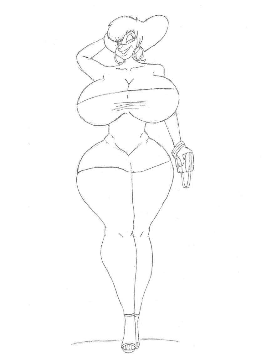 anthro big_breasts big_butt breasts butt canid canine clothed clothing disney ear_piercing female footwear goof_troop hi_res high_heels huge_breasts krocialblack looking_at_viewer mammal mature_anthro mature_female peg_pete piercing shoes smile solo thick_thighs