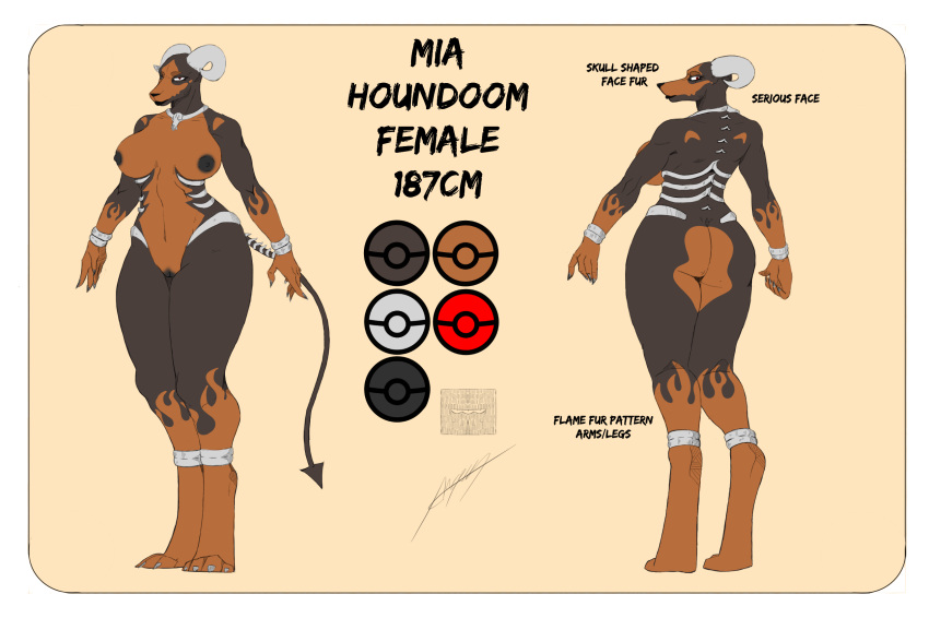 anthro apyr12 breasts butt digitigrade female front_view generation_2_pokemon genitals hi_res horn houndoom lips looking_back mammal model_sheet nintendo nipples nude pokemon pokemon_(species) pussy rear_view ribs serious_face simple_background solo thick_bottom_lip