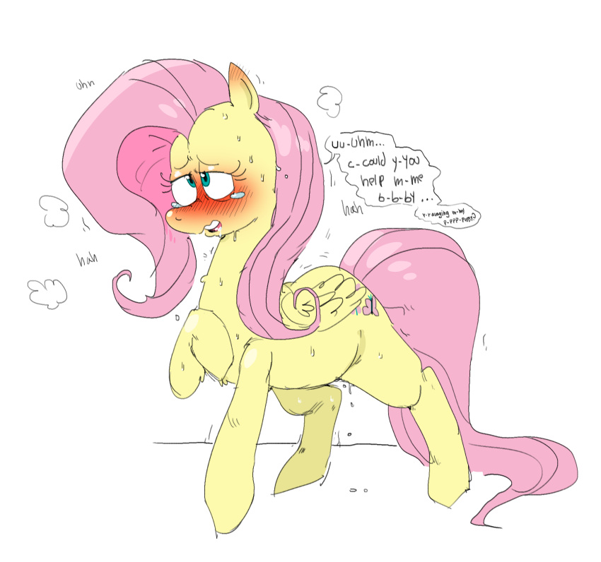 blush bodily_fluids colored_sketch desperation dialogue dripping english_text equid equine female feral fluttershy_(mlp) friendship_is_magic genital_fluids hair hasbro hi_res in_heat mammal mhdrawin my_little_pony pegasus pink_hair pink_tail propositioning pussy_juice pussy_juice_drip simple_background sketch solo standing sweat tail tears text white_background wings yellow_body