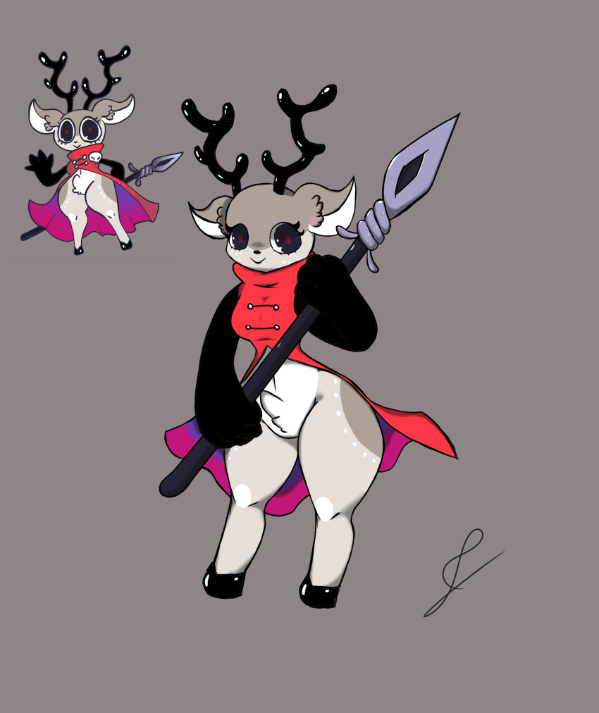 absurd_res akavaps(artist) anthro cute_eyes deer fan_character female female/female hi_res mammal solo thick_thighs twitter weapon