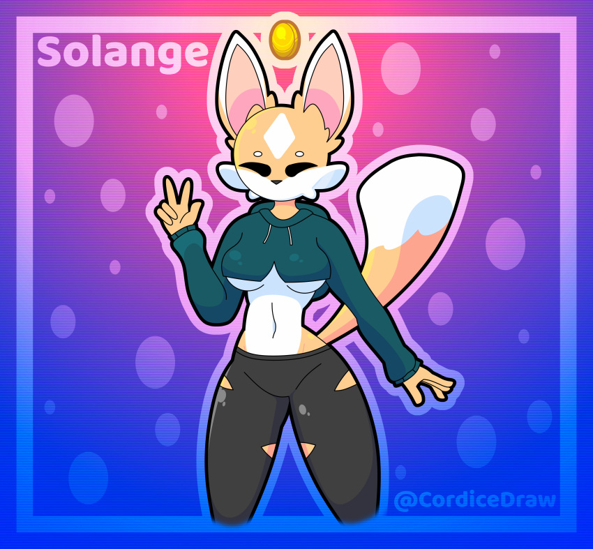 absurd_res anthro breasts clothing cordicedraw crop_top cropped_hoodie female fur hi_res leggings legwear midriff navel orange_body orange_fur shirt solange_(cordicedraw) topwear under_boob white_body white_fur