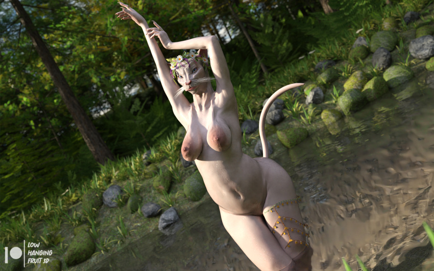 1:1 3d_(artwork) anthro areola azalea_(lhf3d) blue_eyes breasts butt digital_media_(artwork) domestic_cat elderly_female felid feline felis female genitals hairless hairless_cat hi_res jewelry lake looking_at_viewer lowhangingfruit3d mammal mature_anthro mature_female nipples nude old pinup pose pussy raised_arms sagging_breasts smile solo sphynx_(cat) tail wet wet_body