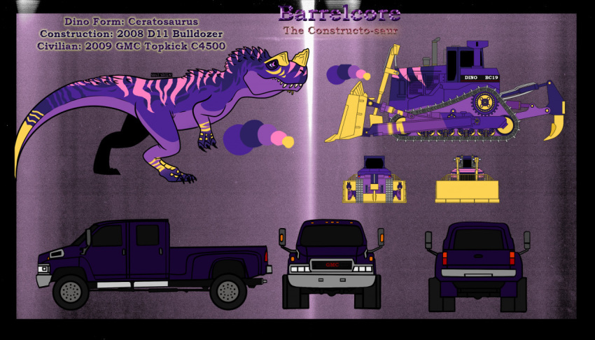 barrelcore bulldozer ceratosaur ceratosaurid ceratosaurus commercial_vehicle construction construction_equipment construction_vehicle d11 dinosaur gmc male reptile scalie theropod truck_(vehicle) vehicle vehicle_transformation wolfydarkfang