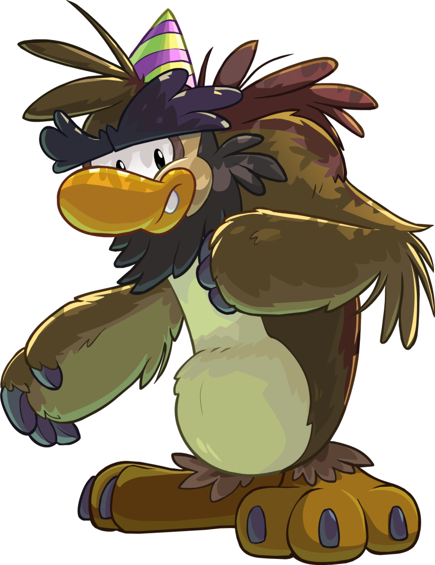 brown_body brown_fur clothing club_penguin full-length_portrait fur green_clothing green_headwear hat headgear headwear hi_res looking_at_viewer male multicolored_clothing multicolored_headwear official_art party_hat portrait purple_clothing purple_headwear sam_the_sasquatch sasquatch solo two_tone_clothing two_tone_headwear unknown_artist