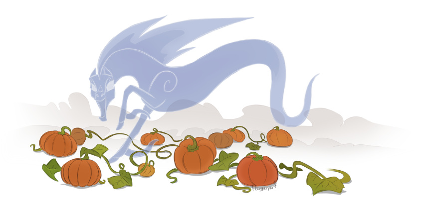 2023 alpha_channel ambiguous_gender artist_name blue_body equid equine feral fog food fruit ghost ghost_tail halloween hasbro hi_res holidays horse hungaryart looking_at_viewer mammal my_little_pony open_mouth plant pumpkin pumpkin_patch simple_background solo spindle_(mlp) spirit translucent translucent_body transparent_background windigo_(mlp)