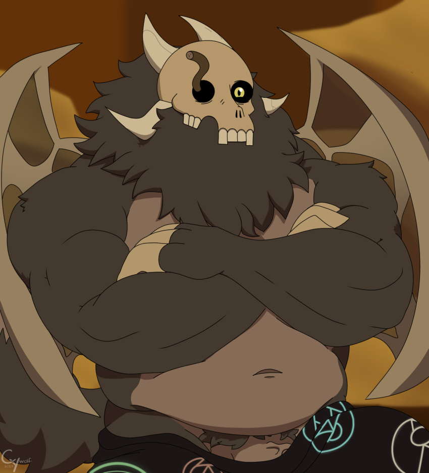 anthro beard belly body_hair clothing cywolf49 disney facial_hair hi_res male male/male muscular muscular_male papa_titan_(the_owl_house) solo the_owl_house titan_(the_owl_house) wings