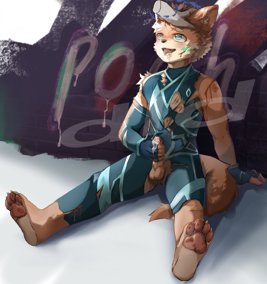 &lt;3 &lt;3_eyes 4_toes 5_fingers absurd_res ahegao anthro aroused balls black_nose blood blue_eyes bodily_fluids bottomwear brown_body canid canine canis cheek_tuft chest_tuft circle_eyebrows claws clothed clothing cum delidi digital_media_(artwork) disembodied_hand domestic_dog ears_up erection eyebrows facial_tuft fangs feet fingerless_gloves fingers fluffy fluffy_tail foreskin fur genital_fluids genitals gloves green_eyes hair handwear head_tuft hi_res hindpaw humanoid_genitalia humanoid_penis hypnosis inner_ear_fluff leaking_cum leaking_precum looking_at_another looking_pleasured male mammal markings masturbation mind_control minor_wound multicolored_body open_mouth partially_retracted_foreskin pawpads paws penis petting petting_head precum saliva saliva_on_tongue saliva_string sharp_teeth simple_background sitting slit_(wound) solo tail teeth toe_claws toes tongue tongue_out topwear torn_clothing tuft two_tone_body watermark white_body white_fur wounded yellow_body