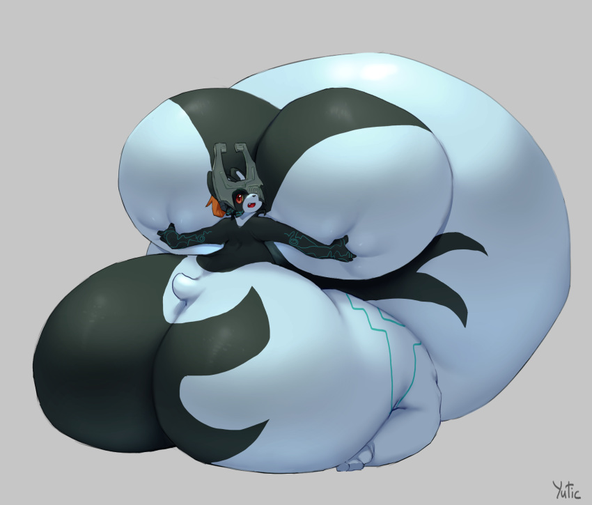 anthro belly belly_inflation big_belly big_breasts big_butt black_body black_fur blue_body blue_fur body_inflation breast_expansion breast_squish breasts butt butt_expansion expansion female fur fusion generation_8_pokemon hair hi_res holding_breast huge_breasts huge_butt hyper hyper_belly hyper_breasts hyper_butt inflation inflation_fetish looking_at_viewer nintendo orange_hair pokemon pokemon_(species) scorbunny scormidna_(reathe) simple_background solo squish yutic