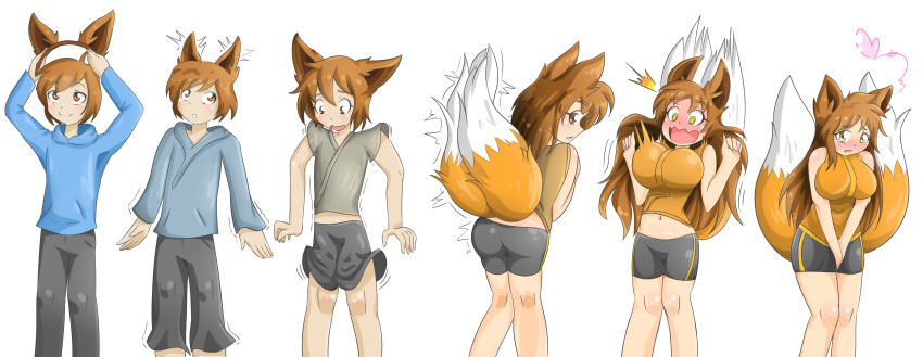 &lt;3 2_tails absurd_res alpha_channel animal_humanoid big_breasts blush bodily_fluids bottomwear breast_growth breasts brown_eyes brown_hair canid canine clothed clothing colored confusion digital_media_(artwork) female fox gender_transformation growth hair hair_growth hi_res human human_to_humanoid humanoid long_hair male mammal mtf_transformation multi_tail pants shorts simple_background solo species_transformation surprise surprised_expression tail tail_growth tears tetokasane-04 tight_clothing transformation transparent_background yellow_eyes