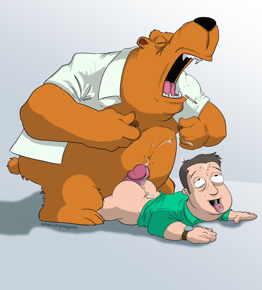anthro bear bodily_fluids butt clothed clothing cum cum_in_mouth cum_inside cum_on_butt cum_on_face cum_on_penis duo ejaculation erection genital_fluids genitals grizzlyjackart hi_res holt_richter hot_dogging human human_on_anthro interspecies larger_anthro larger_male male male/male mammal nipple_fetish nipple_pinch nipple_play nipples open_clothing open_mouth open_shirt open_topwear overweight overweight_anthro overweight_male pantsless penis pinch sex shirt signature size_difference smaller_human smaller_male the_cleveland_show tim_the_bear topwear