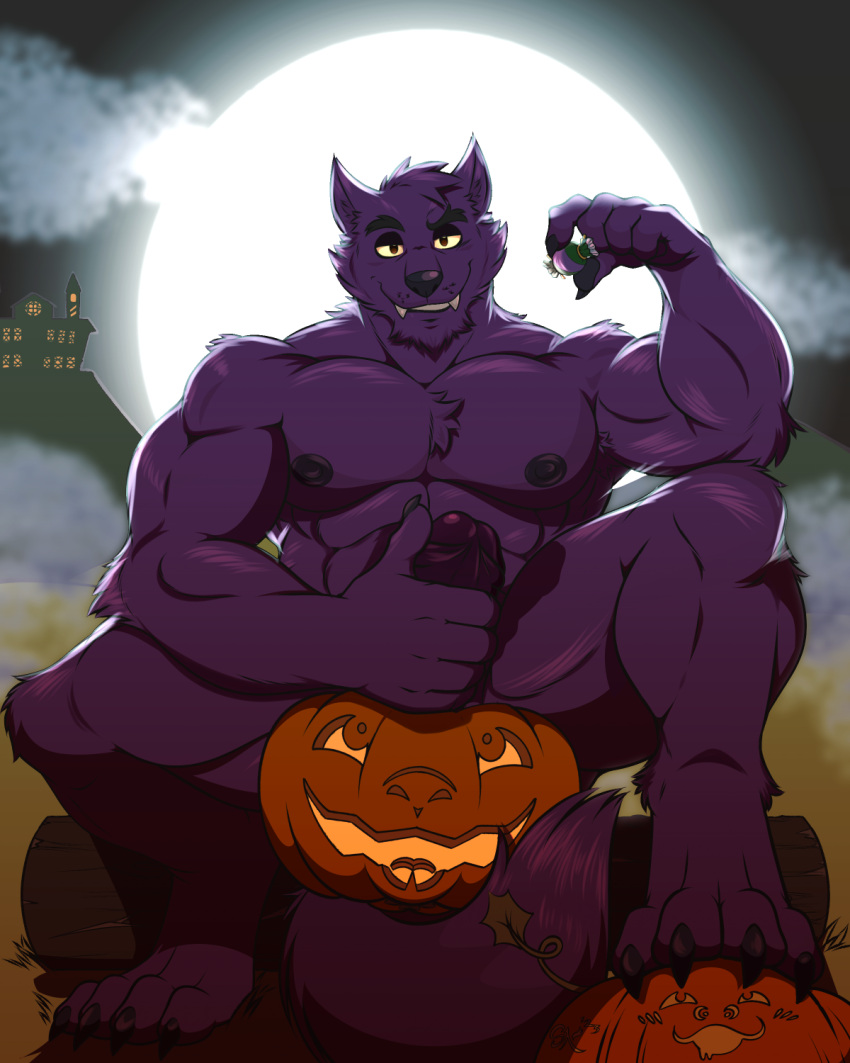 balls barazoku bernard_(ok_k.o.!_lbh) canid canine cartoon_network cover erection food fruit genitals hi_res ikuman magazine_cover male male/male mammal nude ok_k.o.!_let's_be_heroes penis plant pumpkin shishibro were werecanid werecanine werewolf