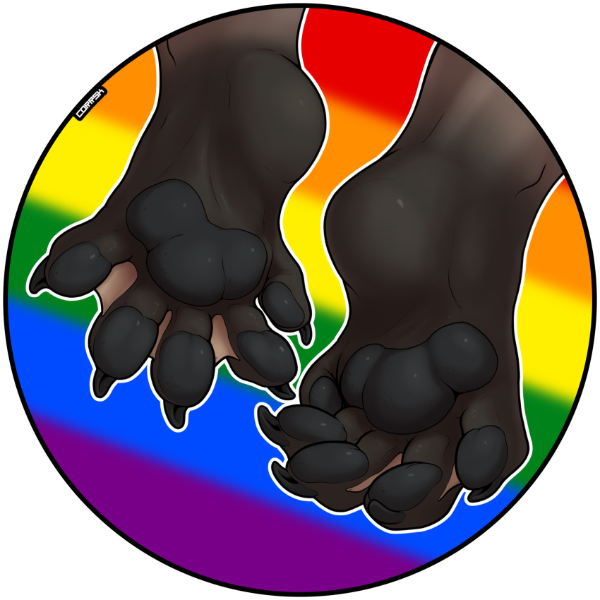 5_toes anthro blackymoon claws corrsk digital_media_(artwork) feet foot_focus fur hi_res lgbt_pride male mammal membrane_(anatomy) mustelid otter pawpads paws pride_colors rainbow_pride_colors simple_background solo toe_claws toes webbed_feet