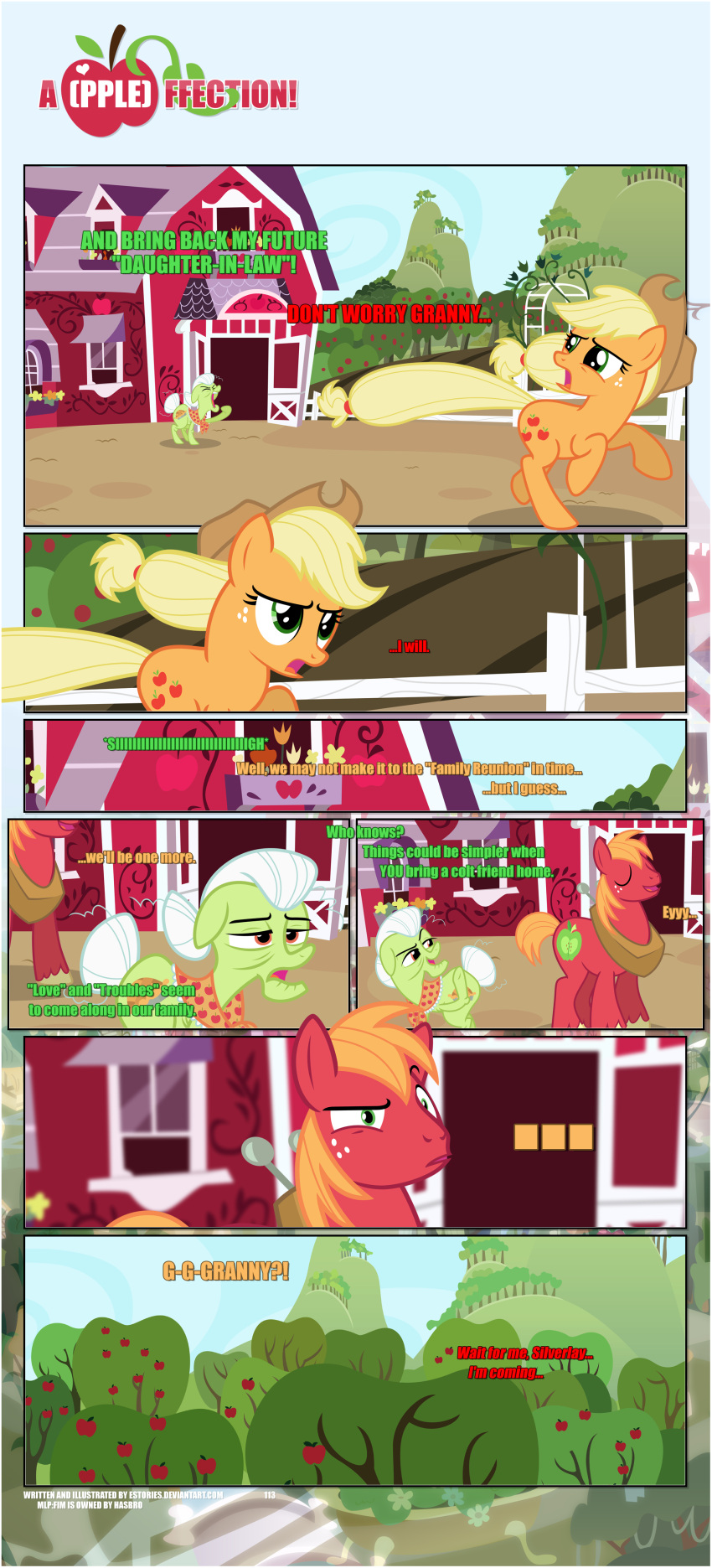 absurd_res apple apple_tree applejack_(mlp) barn barn_door big_macintosh_(mlp) black_border border brother_(lore) brother_and_sister_(lore) building clothing cowboy_hat cutie_mark dialogue ears_down ears_up earth_pony equid equine estories eyes_closed female fence feral flower food friendship_is_magic frown fruit fruit_tree grandchild_(lore) granddaughter_(lore) grandmother_(lore) grandmother_and_grandchild_(lore) grandmother_and_granddaughter_(lore) grandmother_and_grandson_(lore) grandparent_(lore) grandparent_and_grandchild_(lore) grandson_(lore) granny_smith_(mlp) group hasbro hat headgear headwear hi_res hooves horse implied_gay looking_back male mammal my_little_pony narrowed_eyes one_eye_half-closed open_door open_window outside pivoted_ears plant pony raised_hoof running sibling_(lore) sister_(lore) sweet_apple_acres tree trio white_fence window yelling