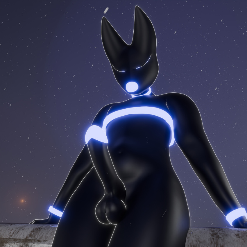 1:1 3d_(artwork) balls black_body casual_nudity digital_media_(artwork) eyes_closed genitals glans glowing glowing_eyes glowing_genitalia glowing_glans glowing_nose hi_res kompakt kompakt_(kompakt) leaning leaning_back low-angle_view male navel night outside penis ring slightly_chubby snow snowing solo thick_thighs