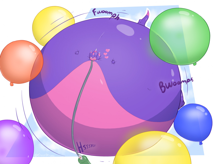 &lt;3 2023 balloon blue_background blue_eyes blush body_inflation border bwomp cel_shading cheek_bulge colored crestdraggy digital_media_(artwork) enjoying female floating fwoomph generation_7_pokemon green_hose helium_inflation helium_tank hi_res hose_in_mouth hose_inflation hyper_inflation immobile inflatable inflation inflation_fetish motion_lines nintendo onomatopoeia pink_body poipole pokemon pokemon_(species) puffed_cheeks purple_body purple_tail round_body shaded signature simple_background solo sound_effects spherical_inflation swelling tail text ultra_beast white_border