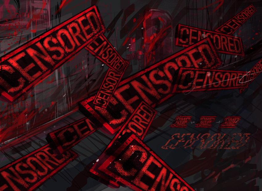 aoruuto blood blood_on_ground blood_on_wall censored_(lobotomy_corporation) character_name commentary_request distortion english_text hallway lobotomy_corporation monster no_humans project_moon